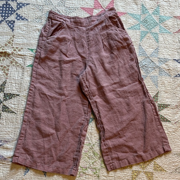 Sigrid Olsen Pants - Sigrid Olsen Mauve Wide-Leg Linen-Blend Capris